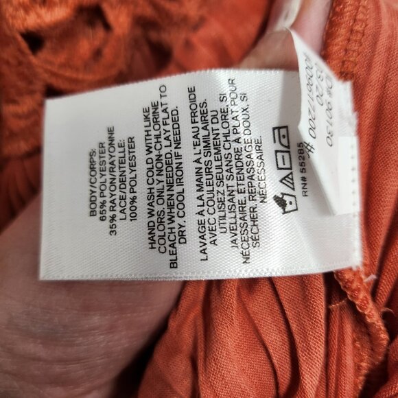 Express Womens BOHO Blouse Top Small Orange Crochet Long Sleeve Festival - Picture 8 of 10